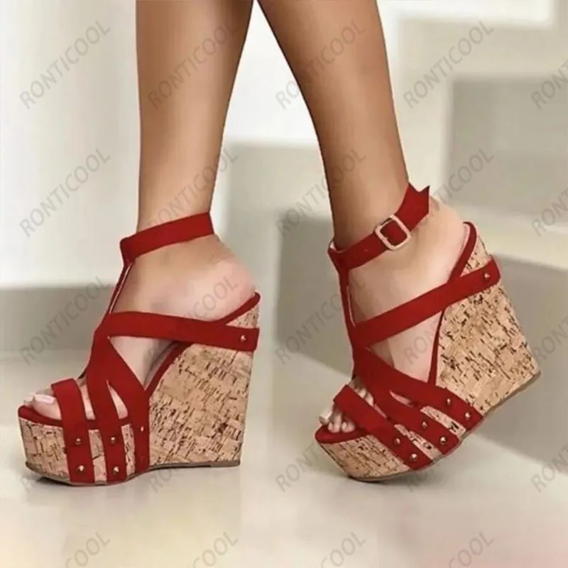 

Ronticool Handmade Women Summer Sandals Wedges Heels Open Toe Beautiful Black Party Shoes Ladies US Plus Size 5-20