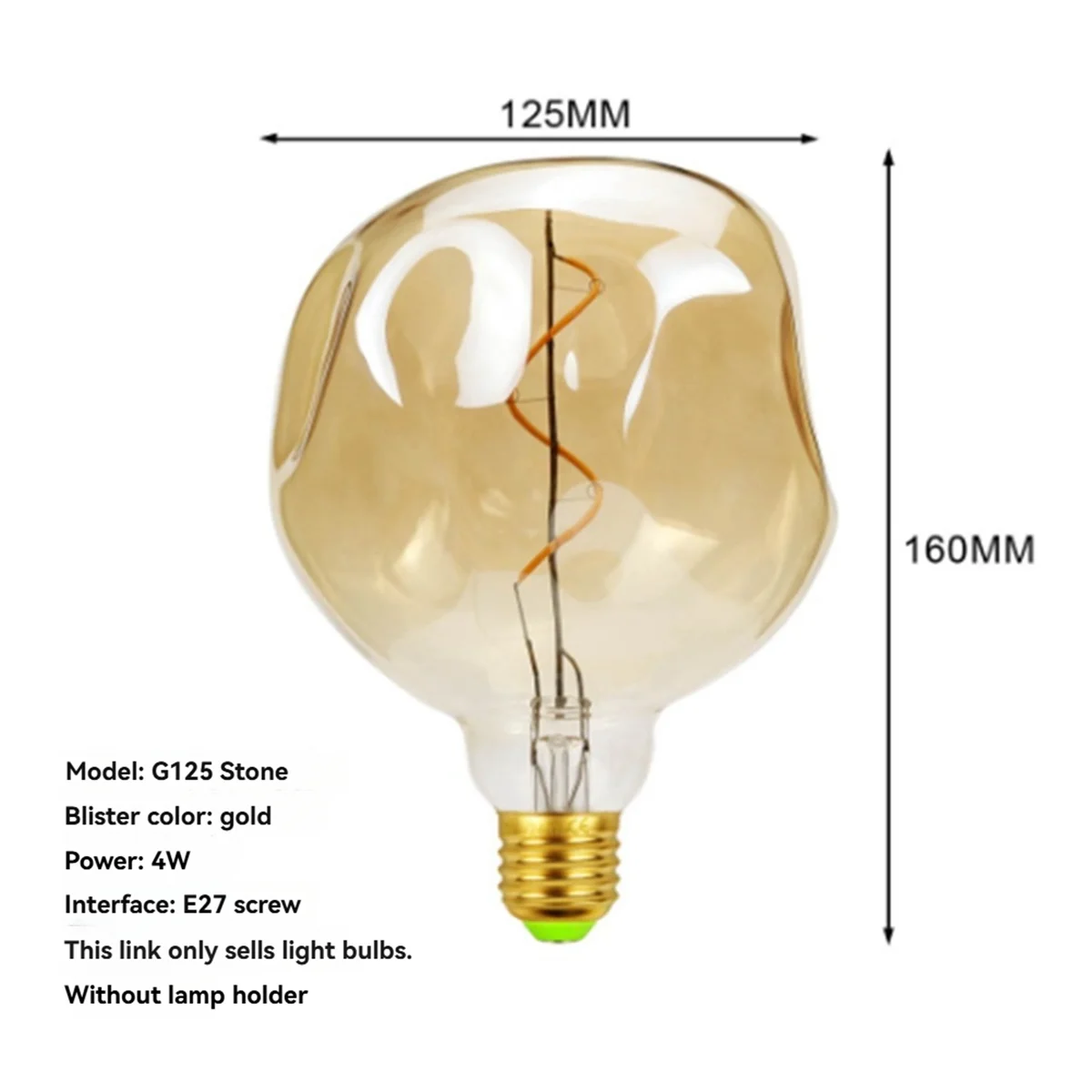 AB31 E27 Vintage Led Bulb 4W 110v Dimmable Special Shaped Big Stone Bulb Festival Events Decorative Bulb Gold