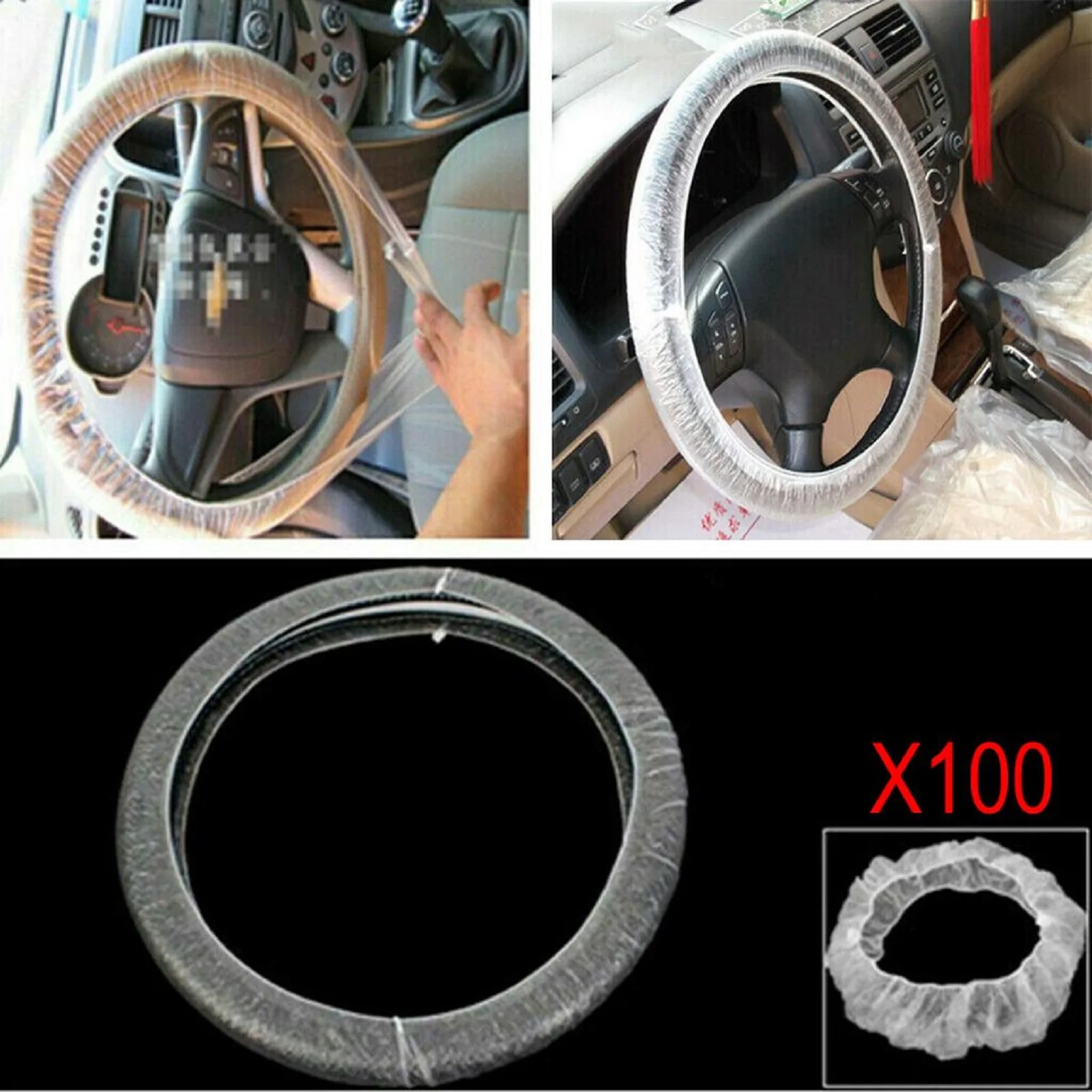 100Pcs Disposable Steering Wheel Cover Universal For Car 36-38cm Steering Wheel Clear Plastic Dustproof Car Steering Wheel Cover
