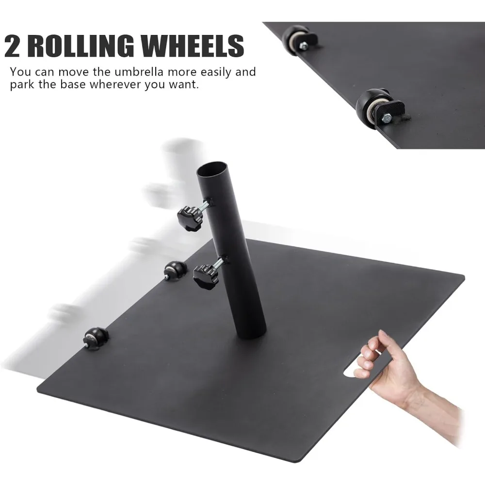 

Heavy Duty Patio Umbrella Base with Wheels, Outdoor Umbrella Stand for Market Umbrellas, Square Steel Base, Wind-Resistant,