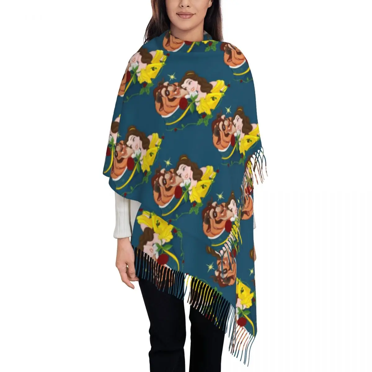 

Custom Beauty And The Beast Movie Scarf Wrap Women Long Winter Fall Warm Tassel Shawl Unisex Scarves