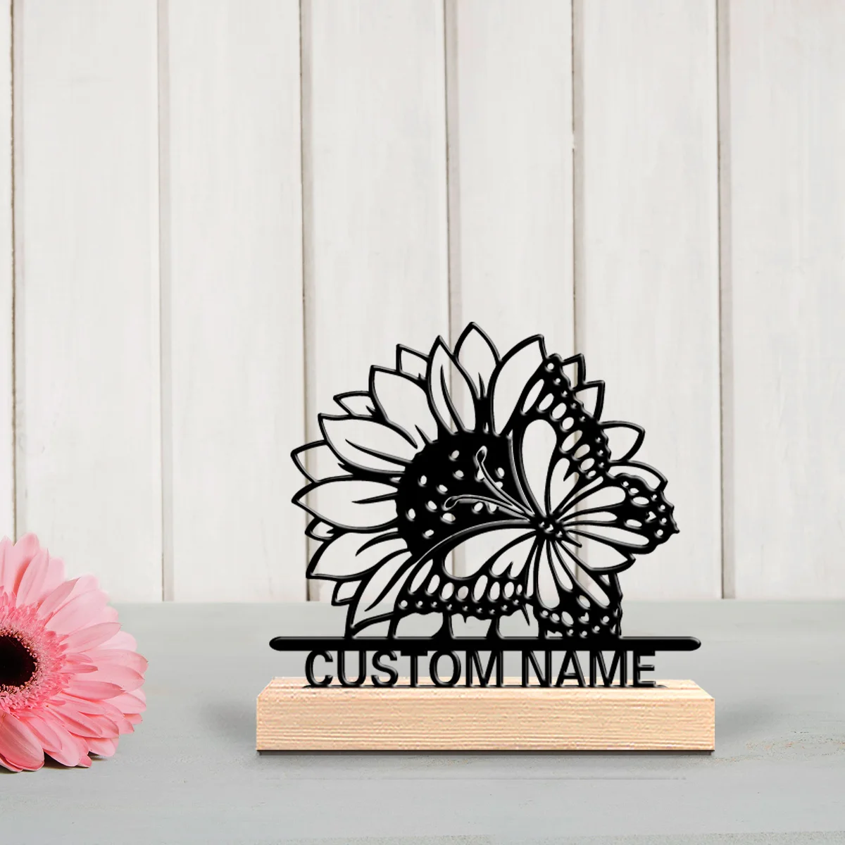 1 قطعة الجمال شخصية مخصصة الزهور والفراشات تماثيل معدنية فن معدني مع قاعدة خشبية مناسبة كهدية زوجين ، Rom