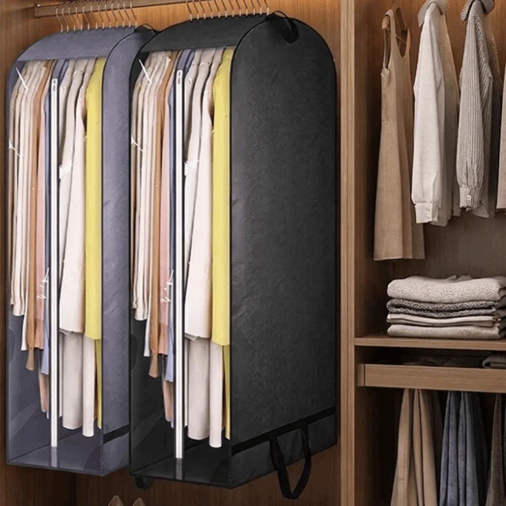 Non-woven Clothes Dust Cover Large Capacity Breathable Suit Dress Garment Bag with Transparent Side Panel Dust-proof