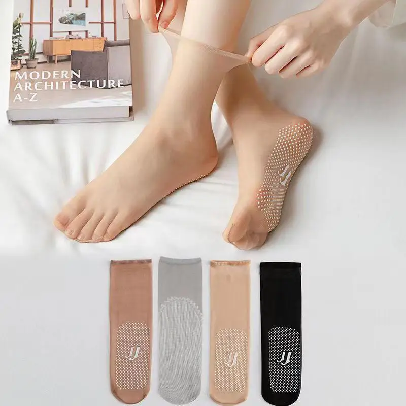 

10 Pairs Slip-resistant Silk Sheer Ankle Socks Non-marking Dotted Rubber Massage Bottom Short Stockings Crystal Silk Socks