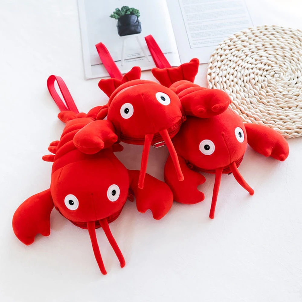 30cm Red Fashion Love Crayfish Straddle Plush Toy Girl Heart Casual Shopping Small Bag Shoulder Bag Decoration Gift