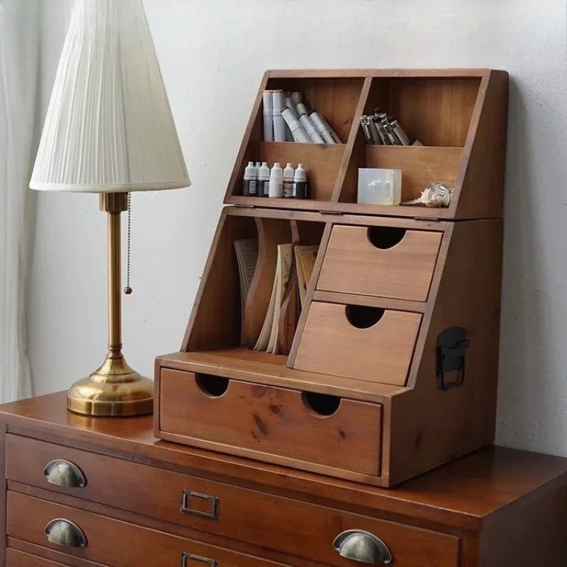 Unique and creative antique multi-compartment flip solid wood retro treasure cabinet