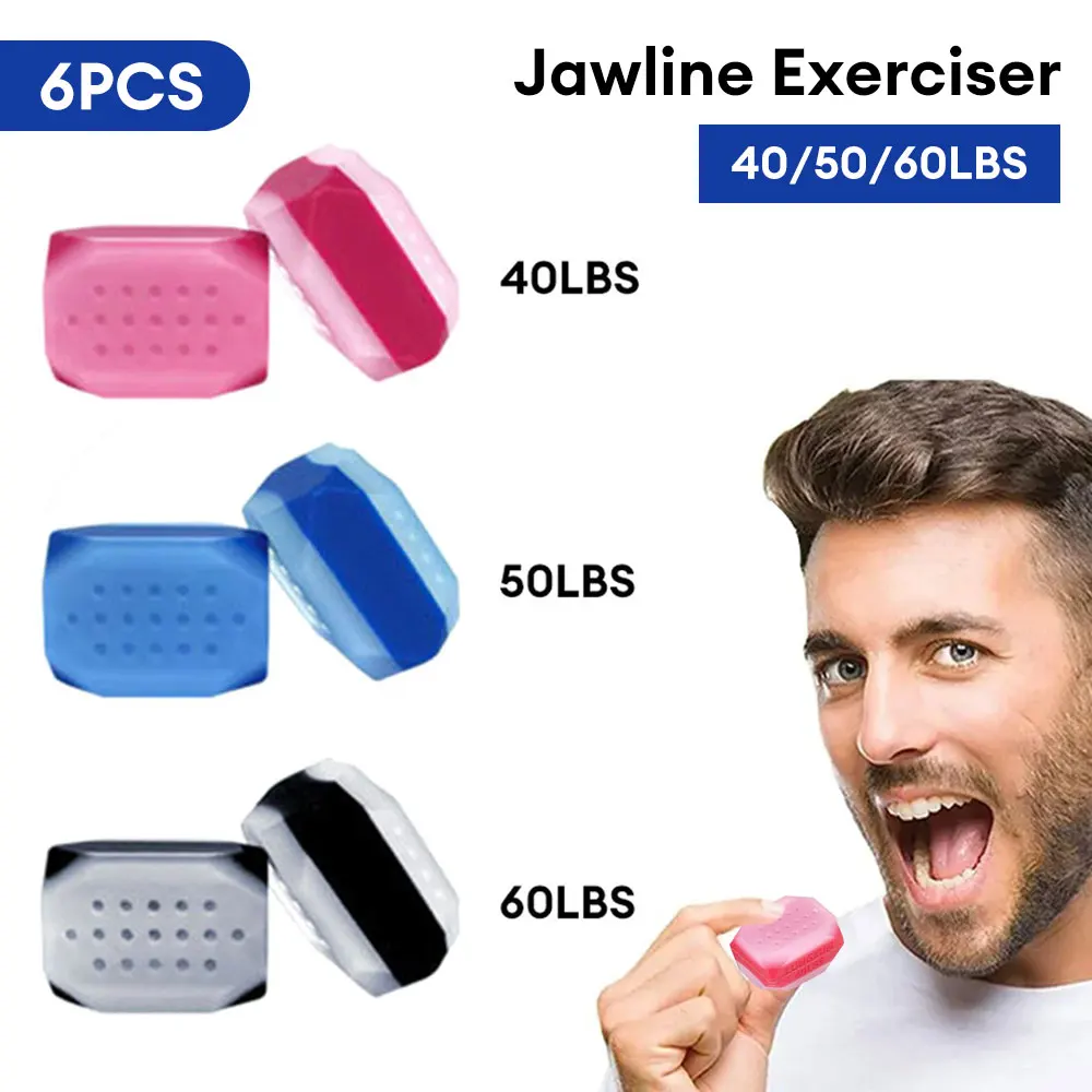 6pcs Masseter Training Ball Jawline Exerciser 40/50/60LBS Double Chin Bite Muscle Fitness Equipment Mandibular Line Trainer