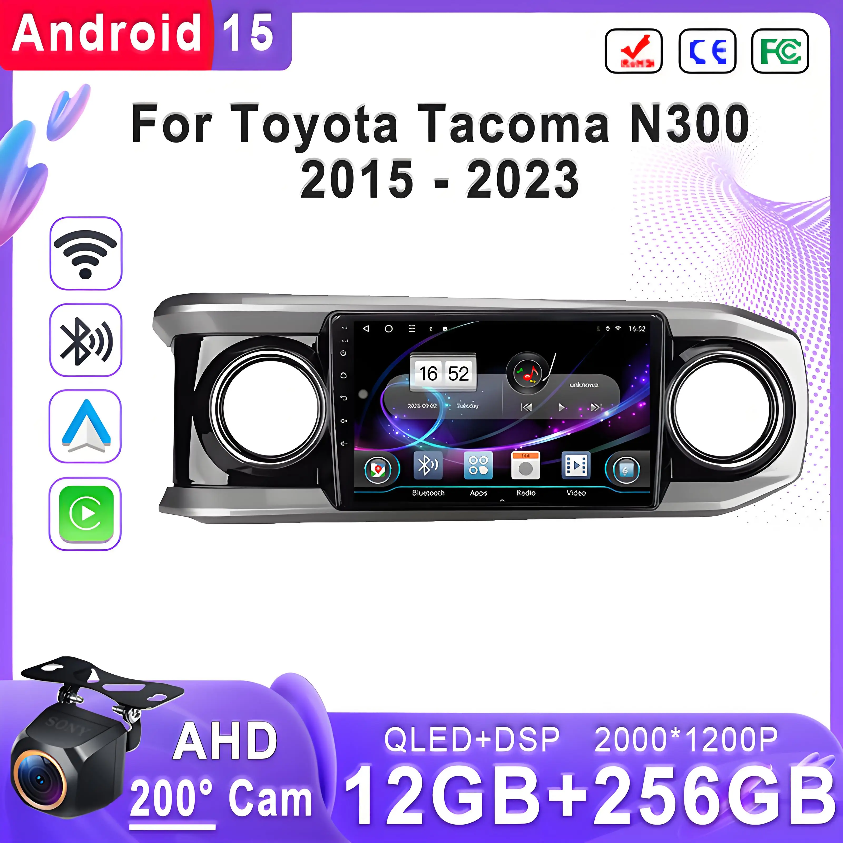

For Toyota Tacoma N300 2015 - 2023 2K Android 15 Car Radio Multimedia Video Player Navigation stereo GPS No 2Din DVD Screen GPS