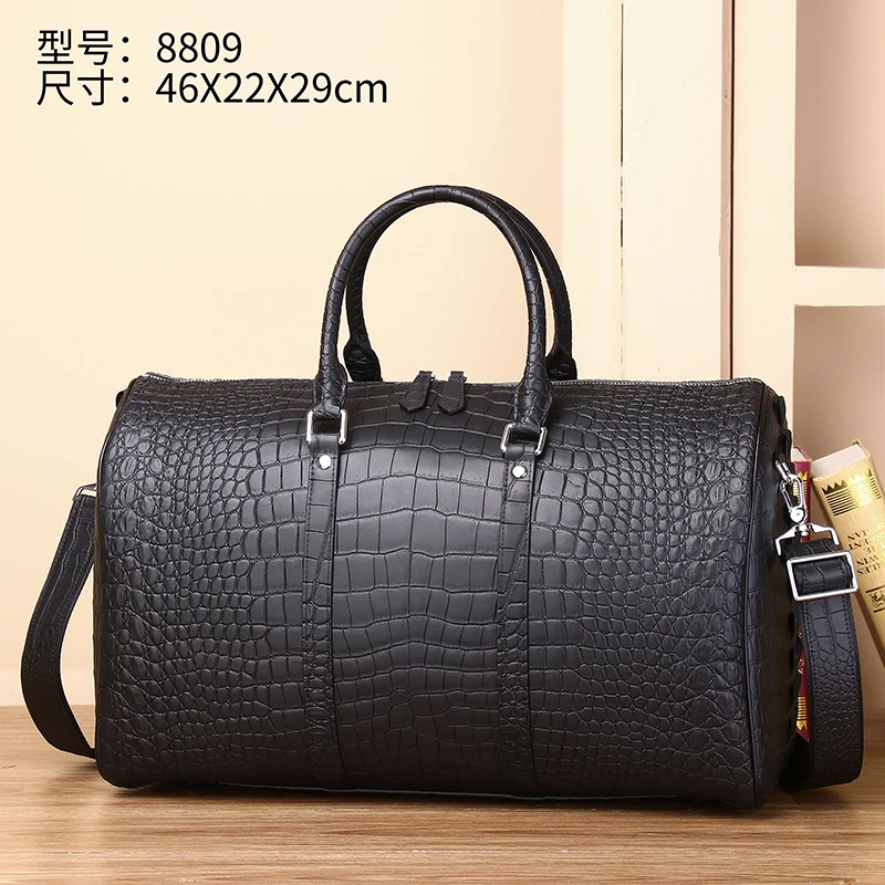 

New Genuine Leather Men's Bag, Handbag, Crocodile Large Capacity Travel Bag, Men's Computer Bag, Business Travel Shoulder Bag