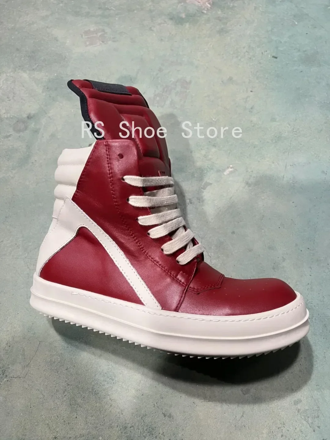 

Ro Men Sneaker Cowhide High Top Shoe Lace Up Women Casual Shoes Design Boots Zipper White Red Leather Ankle Boot