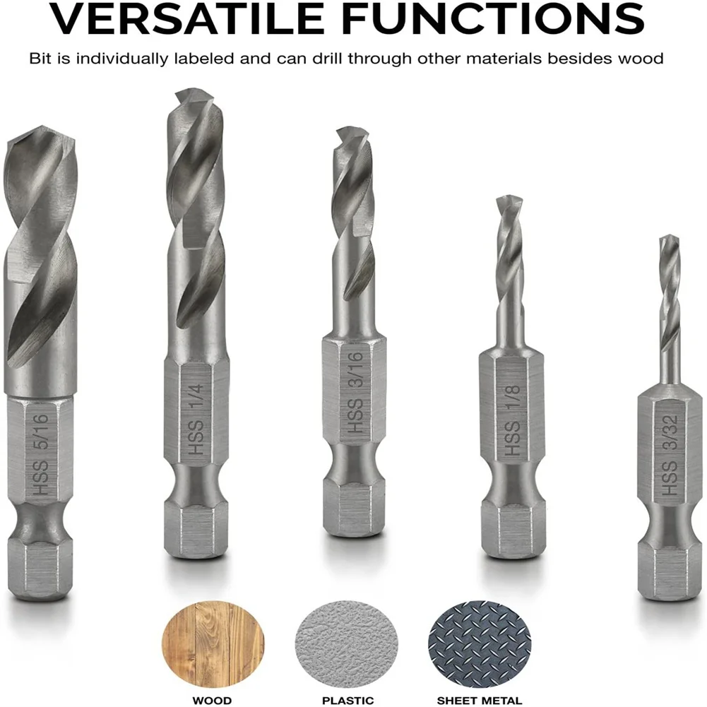 Hex Shank Short Bit Set with Evenly Distributed Carbides and 135 Degree Standard Tip for Versatile Drilling Needs (6pcs)