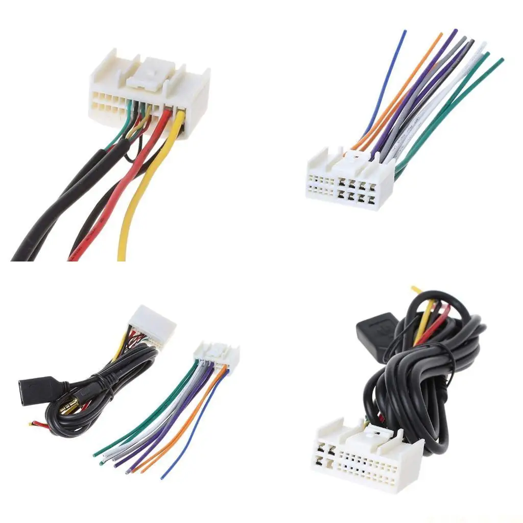 

J0MA Car Radio Anti-interference Radio Wiring Harness Connector Cable Adapter StereoRadio Power Connector with USB&AUX Plug