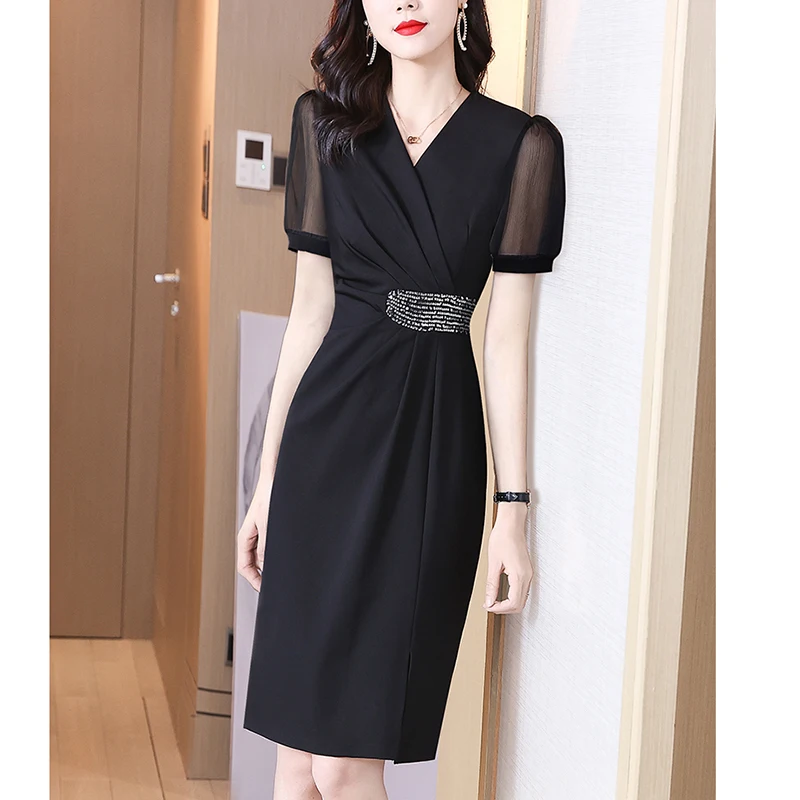 Robe Socialite de luxe en Satin d'acétate noir, mi-longue, Vintage coréen, Hepburn, élégante, moulante, décontractée, bal de nuit, 2025