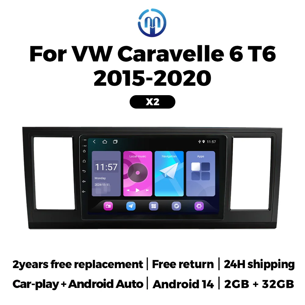 Android 14 Carplay Auto Car Radio For VW Volkswagen Caravelle 6 T6 2015-2020 Multimedia Video Player Navigation GPS Stereo Audio