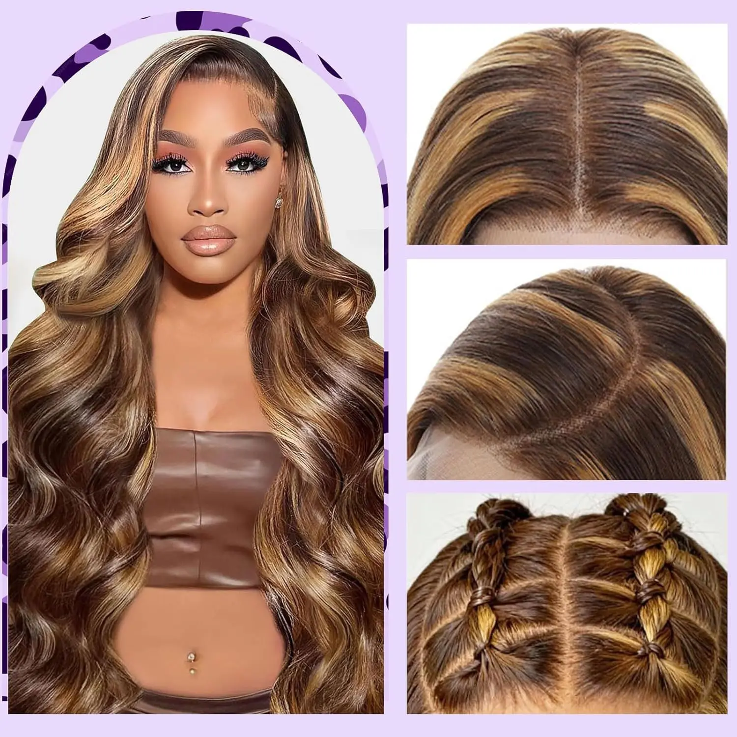 28 Inch Honey Blonde Wig Human Hair Ombre Body Wave 13x6 HD Lace Front Wigs Human Hair Pre Plucked 200 Density Highlight HD Lace Frontal Wig 4/27 Colored Straight Deep WaveReal Hair Wigs