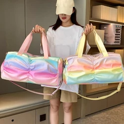 Rainbow Colorful Gym Bag Women's Handbags Travel Fitness Sports Girls Duffel Yoga Shoes Shoulder Bag Waterproof Dry Wet Pocket