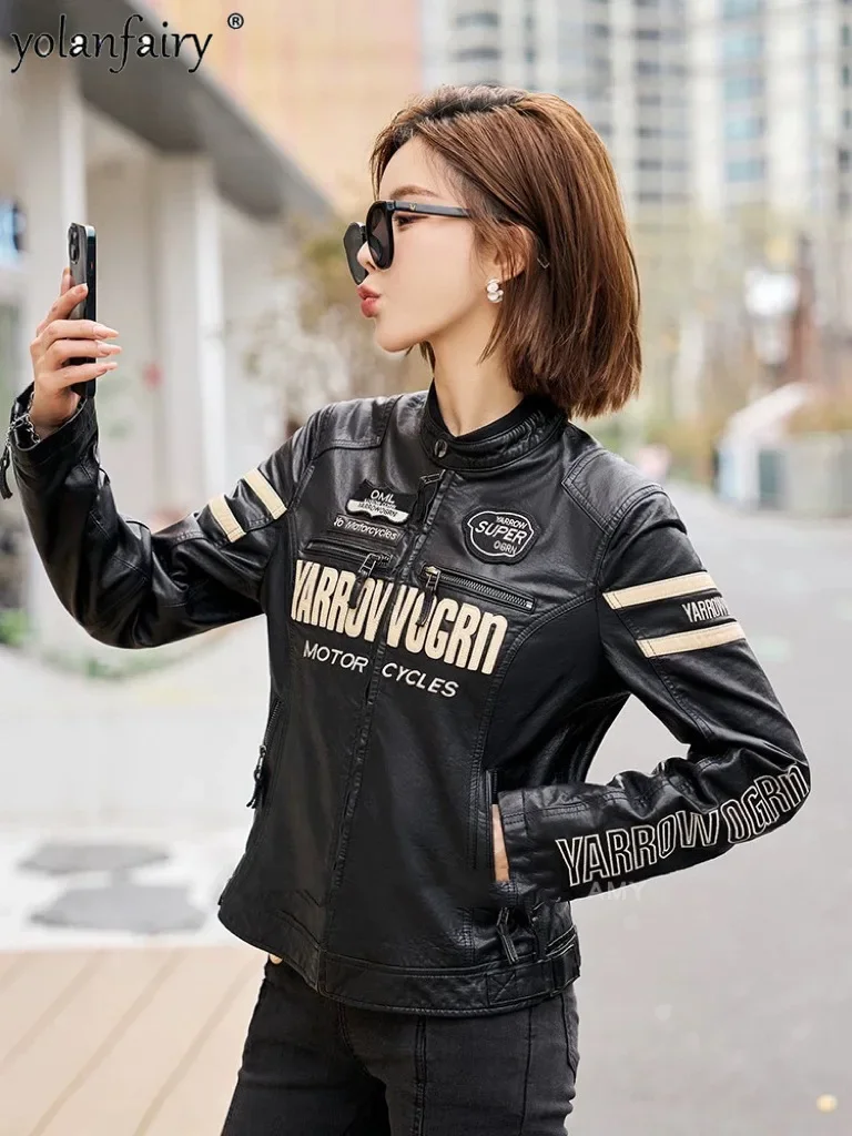 Autumn New Motorcycle Leather Coat Women's Genuine Sheepskin Jacket Short Style Cool and Slim Natural Leather Clothes for Women