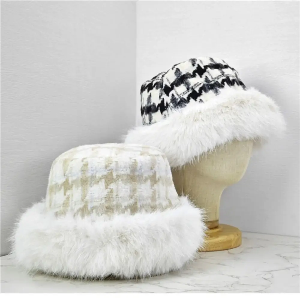 

New Warm Fluffy Fur Bucket Hat Thicken Snowy Day Plush Fisherman Hat Cold Cover Head Cap Berets Women