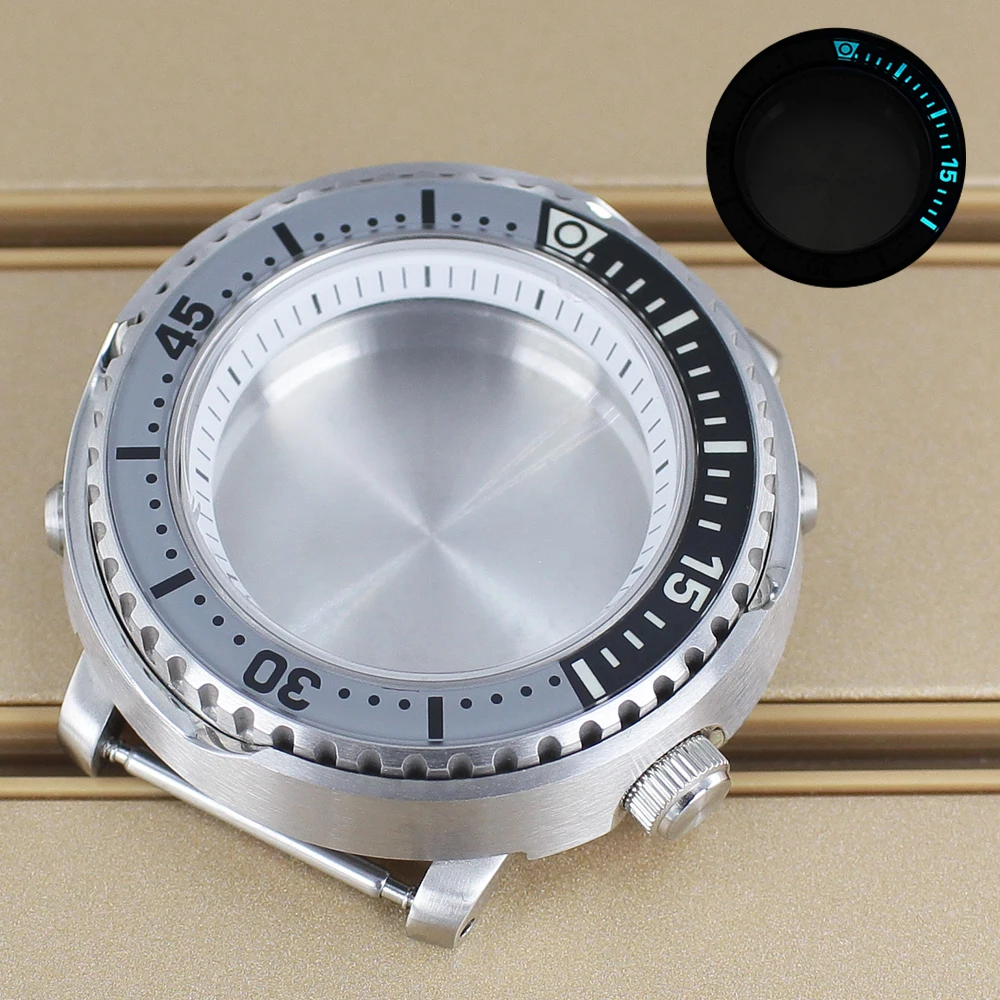 43mm Silver Black Gun Watch Case C3 Bezel Sapphire Glass For Mod Mini tuna Canned NH35 NH36 NH38 Movement NH35 Watch Spare Part