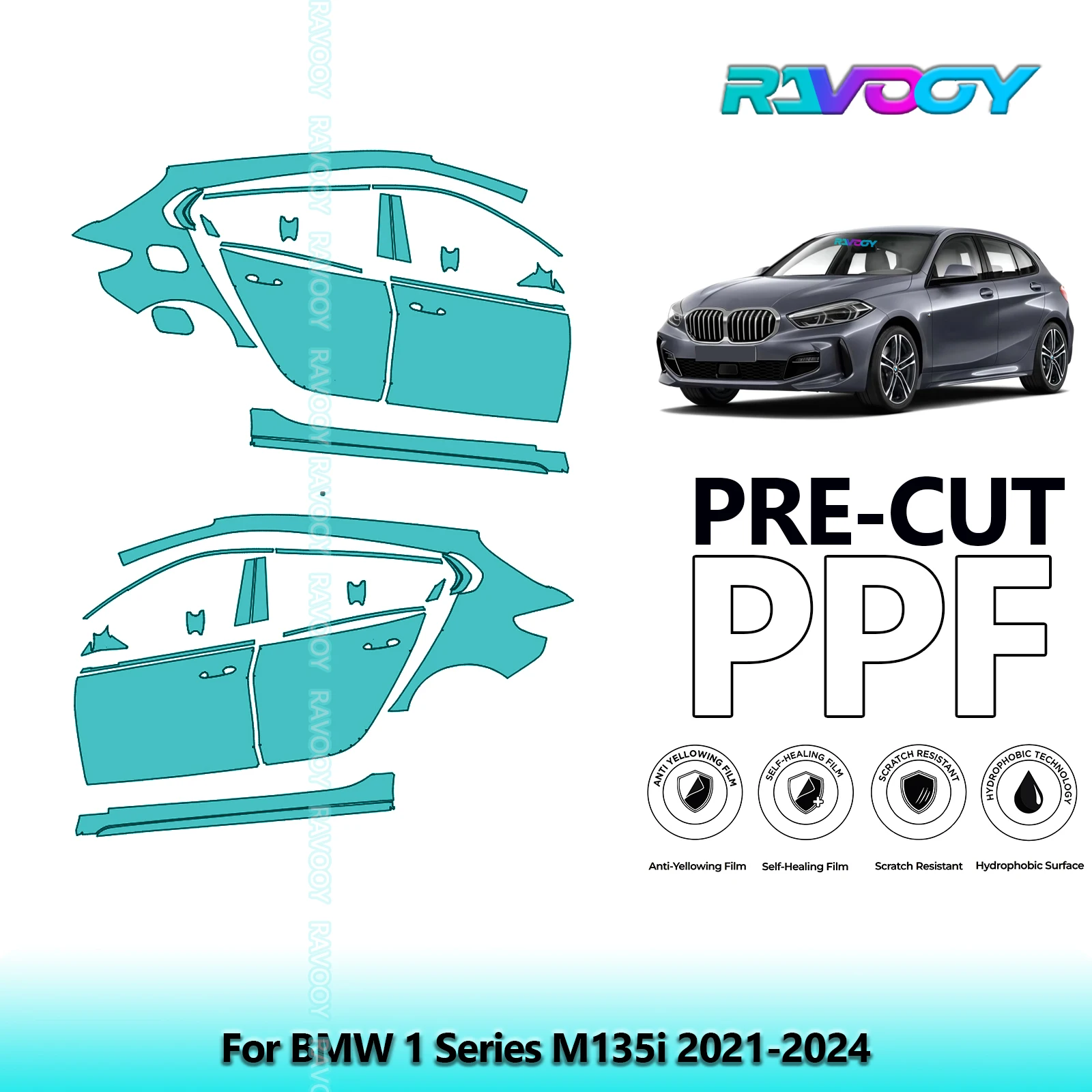 

For BMW 1 Series M135i 2021-2024 8.5mil Clear Matte Pre-Cut PPF Door & A/B Pillar Kit TPU Paint Protection Film Set