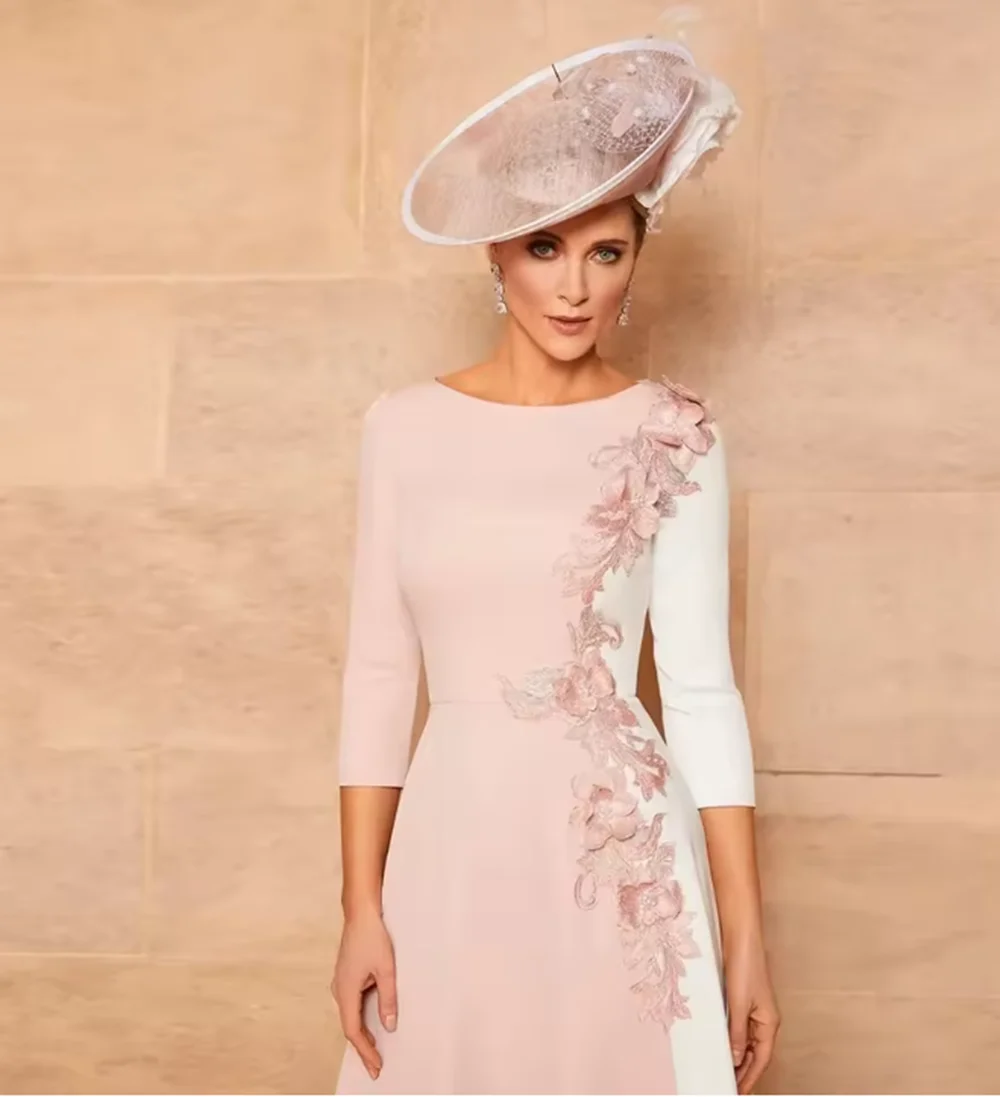

Mother Of The Bride Dresses Boat Neck Appliques Half Sleeve A-Line Tea Length ankle-length Gown