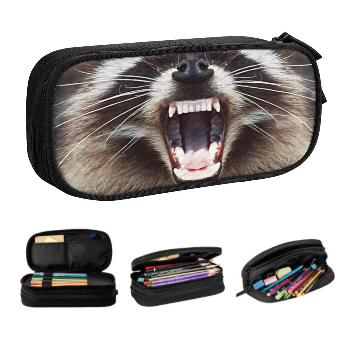 Custom Kawaii Raccoon Snarling Pencil Cases for Girls Boys Big Capacity Trash Panda Racoon Pencil Box School Accessories