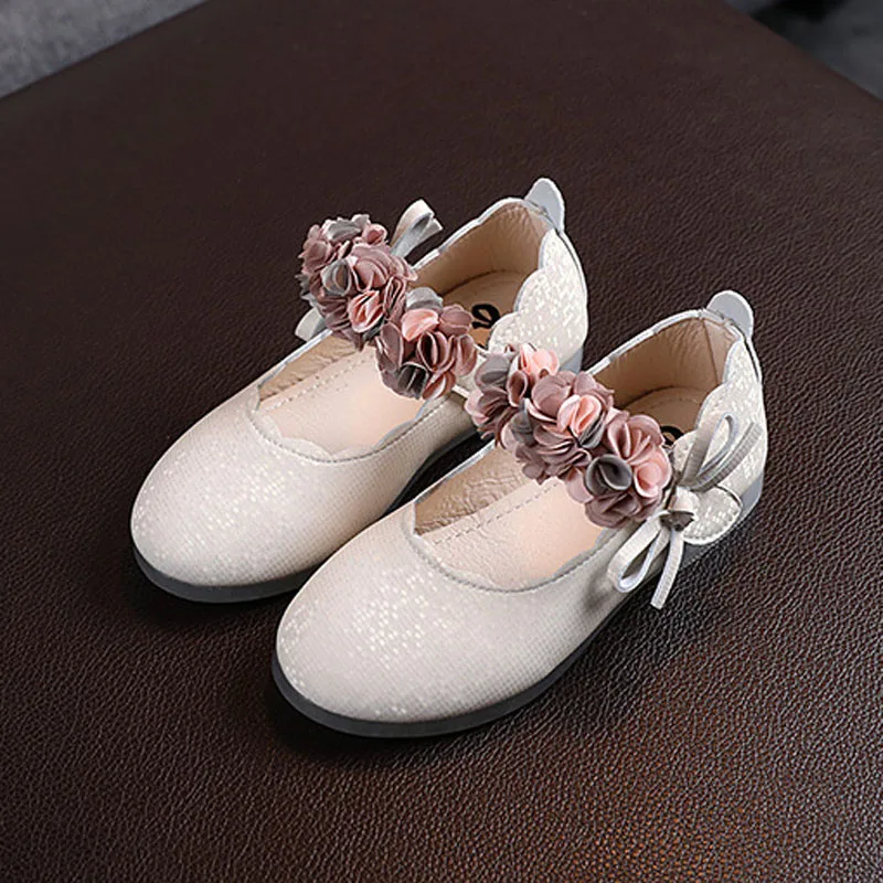 Baby Girl\'s Mary Janes Shoes Flowers Size 21-30 Children Flat Shoes Pink Beige Sweet Little Kids Princess Dance Shoes CSH1579