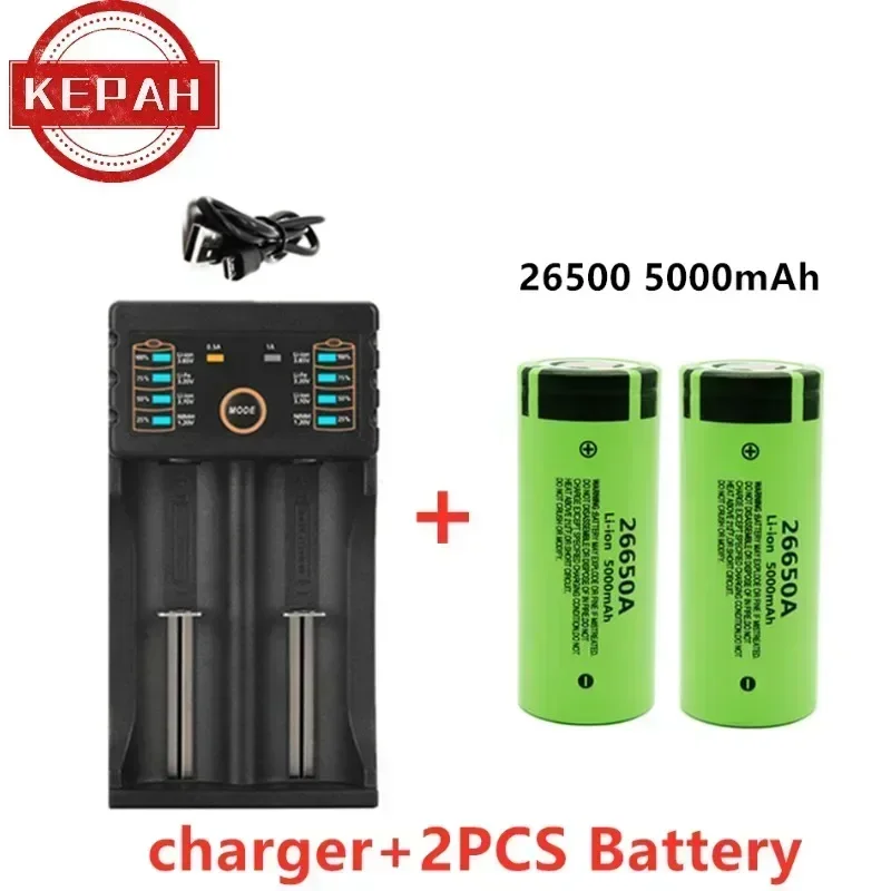 Original high quality 26650 battery 5000mAh 3.7V 50A lithium ion rechargeable battery for 26650A LED flashlight+charger