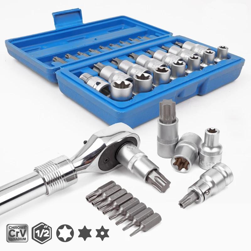 Torx Socket Box Set 1/2 E type Sleeves T60 T70 Wrench Key Tool Female And Male Sockets Hand Tool Kit For Ratchet