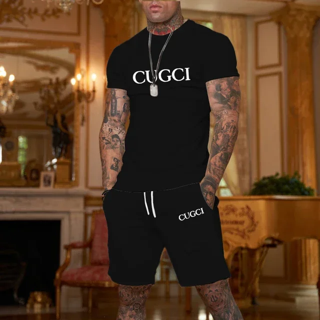 2026 summer T-shirt shorts short sleeved two-piece men's casual sports suit fas… - Image 2