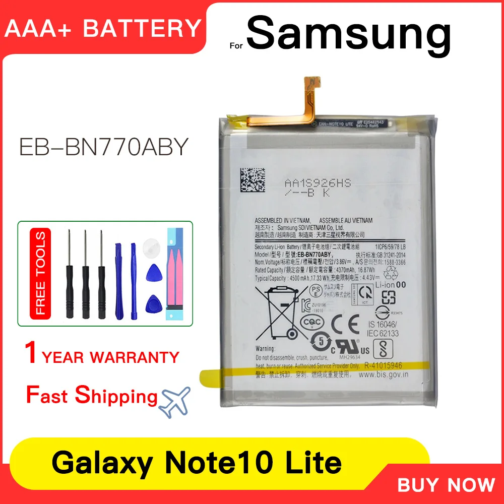 

Genuine EB-BN770ABY Battery For Samsung Galaxy Note10 Lite Note 10 Lite Replacement Phone Battery 4500mAh Batteria+Tools