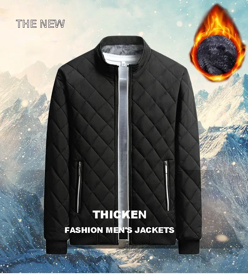 2024 brandneue Slim Fit Mantel Herbst Winter Bomber jacke Männer Rautenmuster Fleece gefüttert Freizeit jacke Männer Mode Kleidung