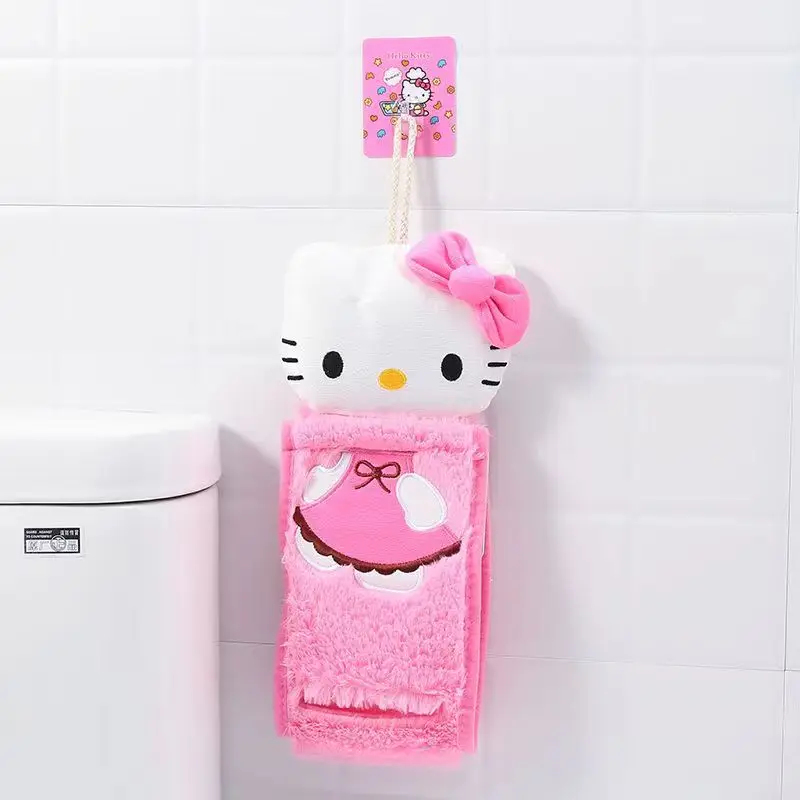 Hello Kitty anime cartoon cute bathroom tissue holder cute punch-free hanging plush paper roll paper box kawaii plush foot mat