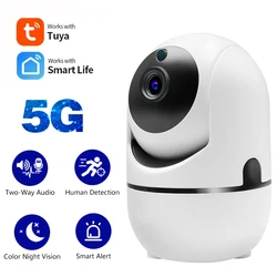 Tuya 5Ghz WiFi kamera kopułkowa 5MP CCTV IP kamera ochrony kryty Mini Smart AI automatyczne śledzenie ruchu dwukierunkowe Alarm dźwiękowy