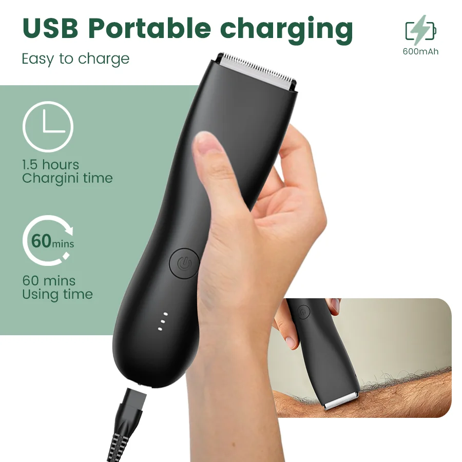 Men's Electric Groin & Body Shaver - Waterproof Dual Head Trimmer Kit w/ LED Light & Foil Blades