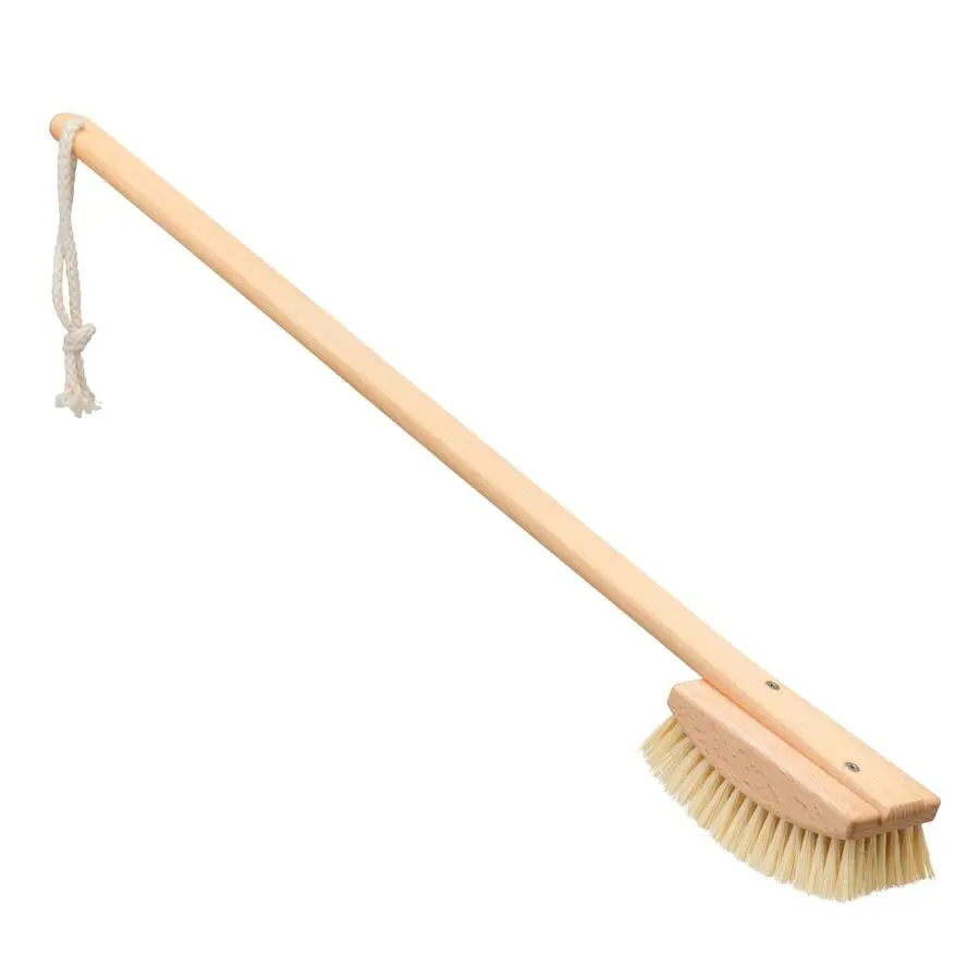 

Bath and Foot Brush ExtraLong Oiled Beechwood Handle Stiff Tampico Fiber Bristles Exfoliate Skin 24 inches Wood Scrub Brush with