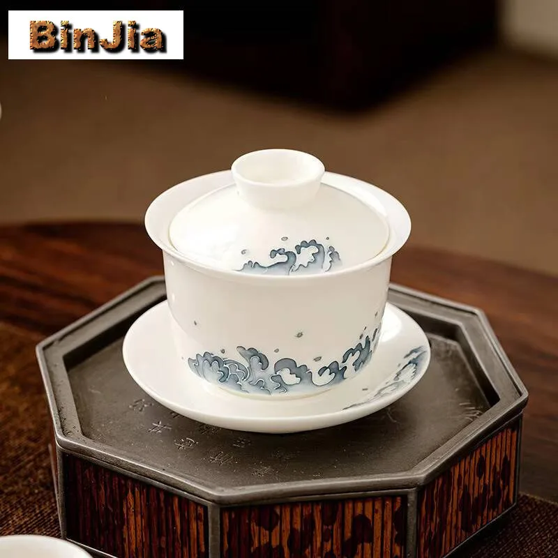 

100 мл Dehua, баранина, жирный нефрит, фарфоровая волна, гавань, эстетическая чайная варенья, крышка для пивоварения, миска, посуда для напитков, оборудование, украшение, подарок