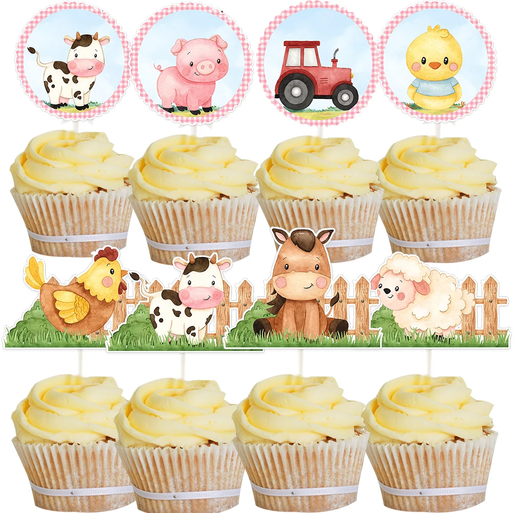 1 Packung Cupcake-Topper aus Karton, Tierpapier, für Babyparty, Party, Kinder, Bauernhof-Thema, alles Gute zum Geburtstag, Dekorationen, DIY-Kuchenzubehör