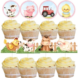 1pack Carton Animal Paper Cupcake Toppers for Baby Shower Party Kids Farm Themed Happy Birthday Decorations DIY Cake Supplies