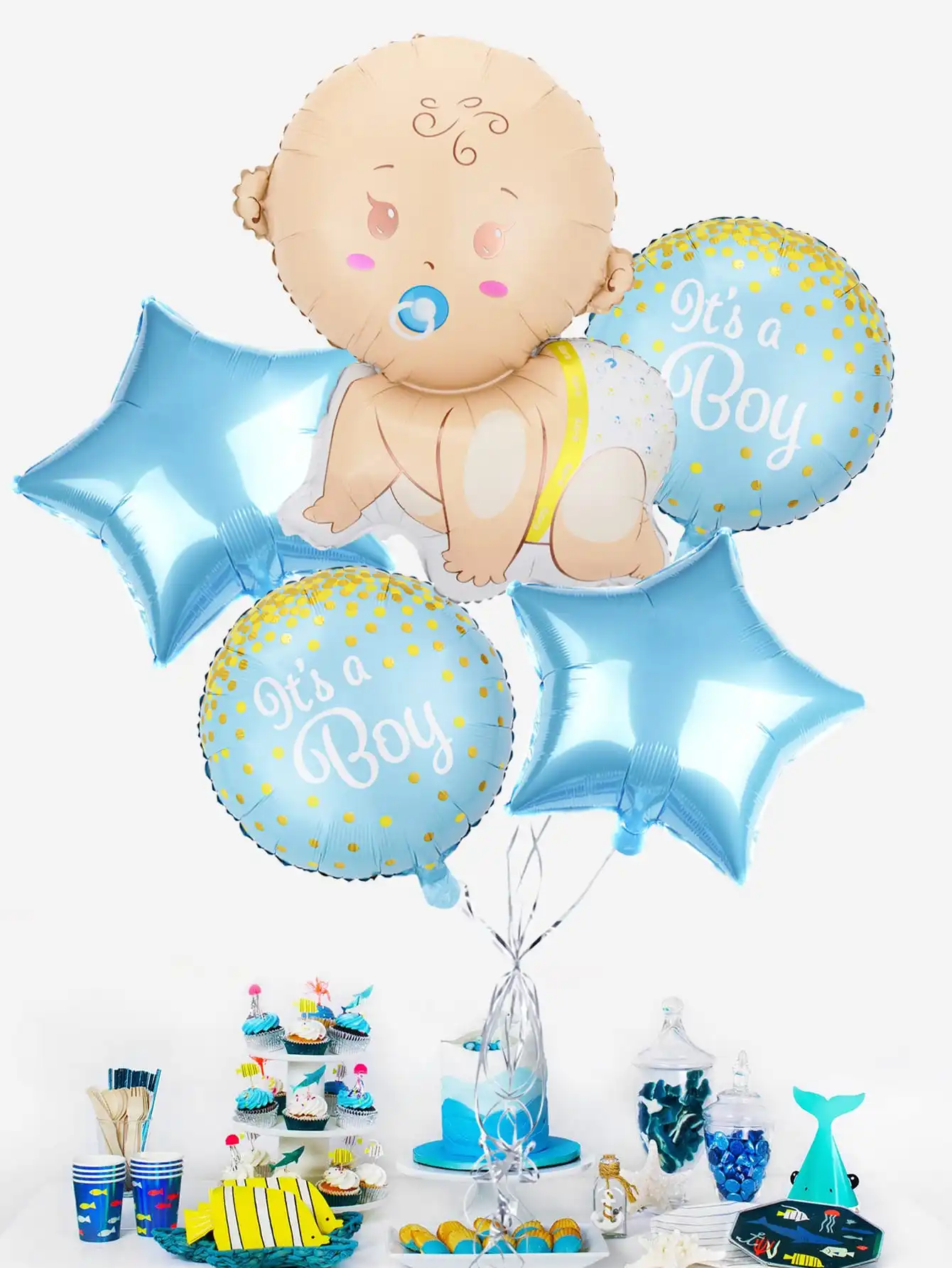 5Pcs/Set Gender Reveal party Boy Girl Balloon Baby Shower Blue Pink Baby  Cartoon Pattern Aluminum Film Balloon Party Supplies