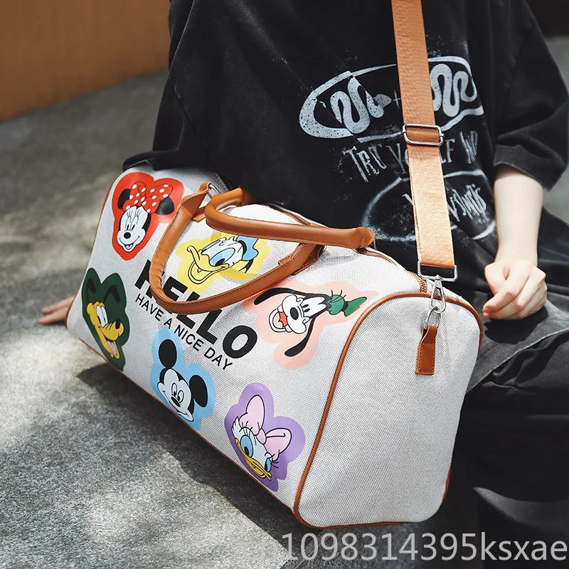 Disney Canvas Travel Bag for Woman Cute Mickey Mouse Large Capacity Duffle Bag Luxury Designer Handbag Portable Fashion Trend