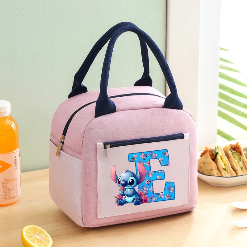 Disney Stitch torba na Lunch litery kreskówkowe torby do przechowywania o dużej pojemności Kawaii piknik na świeżym powietrzu torby izolowane na żywność śliczna torebka prezenty