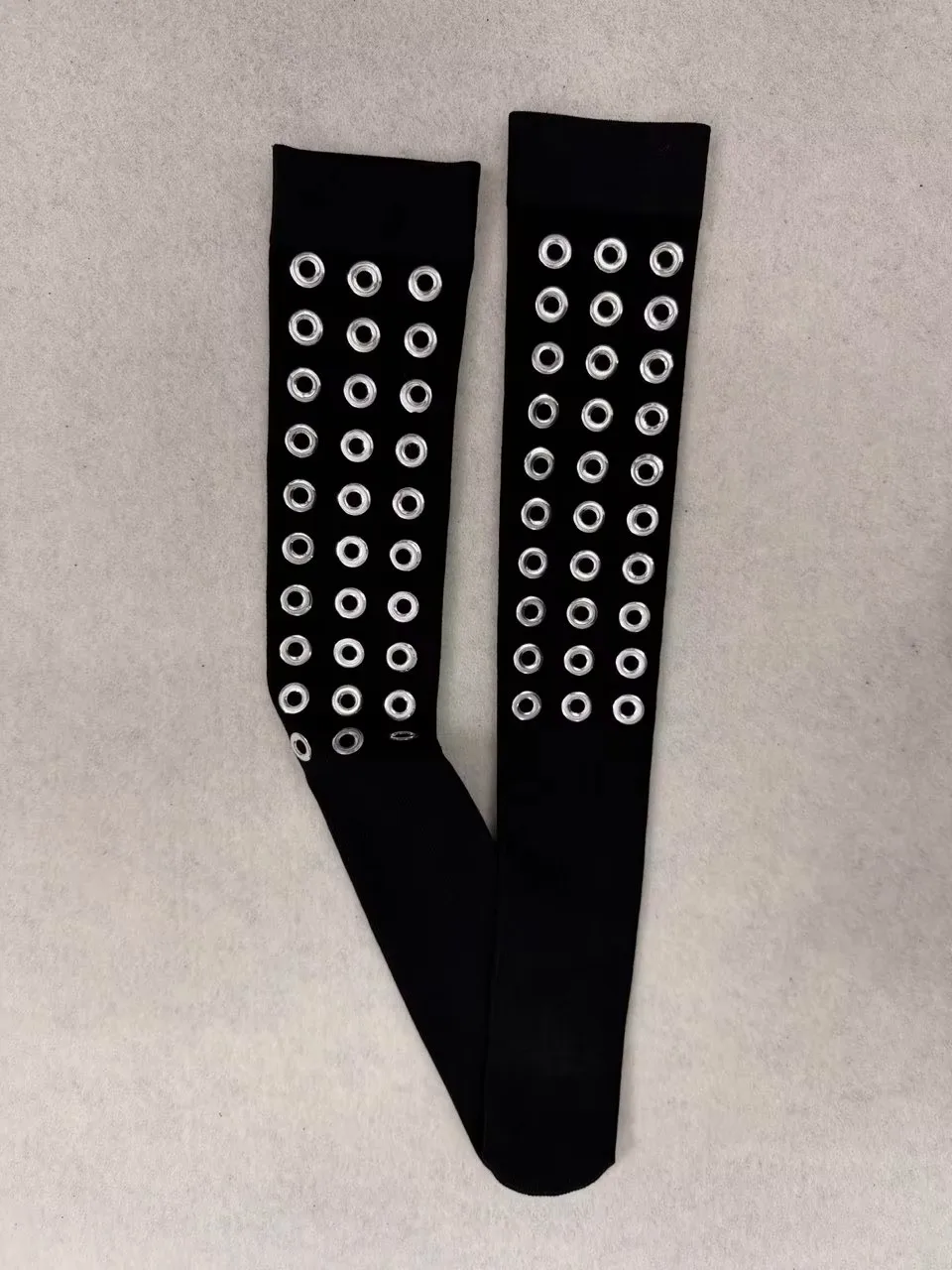 Punk Gothic Women Thigh High Socks Black Knit Long Socks With Metal Eyelets Y2K Dark Aesthetic Stockings