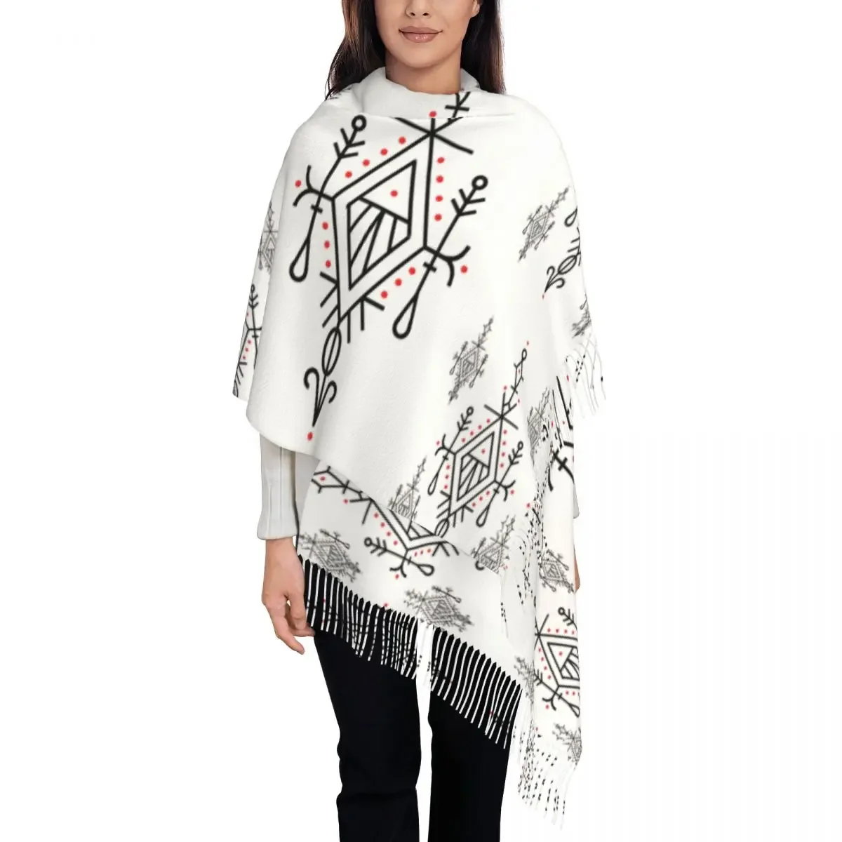 Stylish Amazigh Kabyle Pattern Tassel Scarf Women Winter Warm Shawl Wrap Female Geometric Traditional Scarves