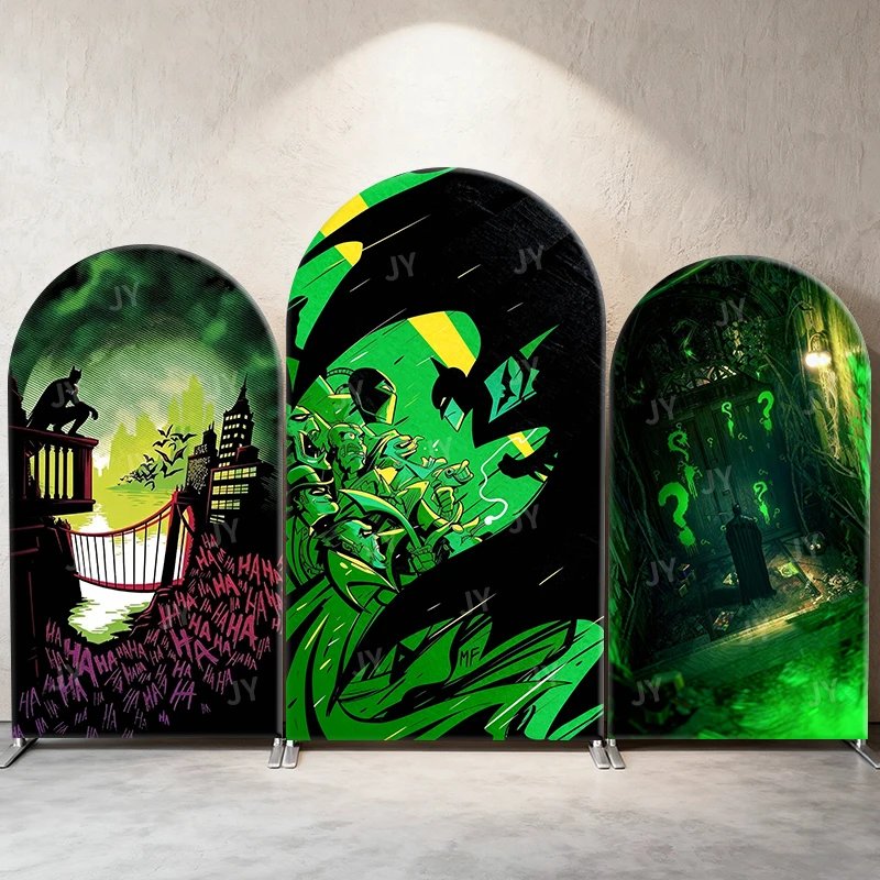 

Batman Green Comic Theme Arch Backdrop Cover Riddler Question Mark Cartoon Background For Kids Birthday Baby Shower Party