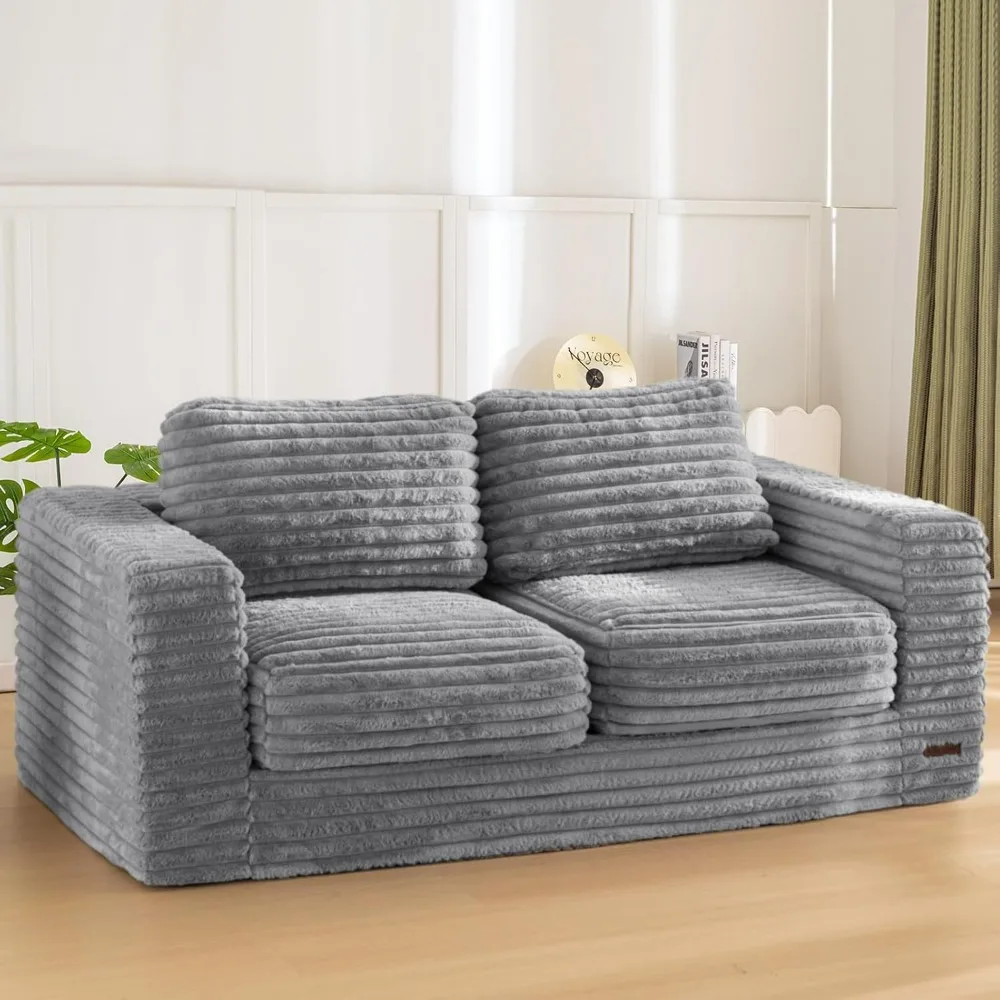 Bean Bag Chair, Two-Seat Bean Bag Sofa with Pillows and Armrests for Adults, Upholstered Loveseat Floor Sofa Couch Fluffy Chair