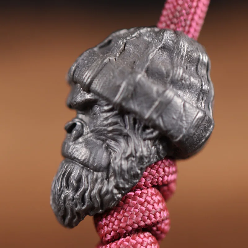 Woolen Hat Gorilla Head Sculpture Brass Knife Beads Animal Orangutan EDC DIY Woven Paracord Lanyard Charms Pendants Accessories