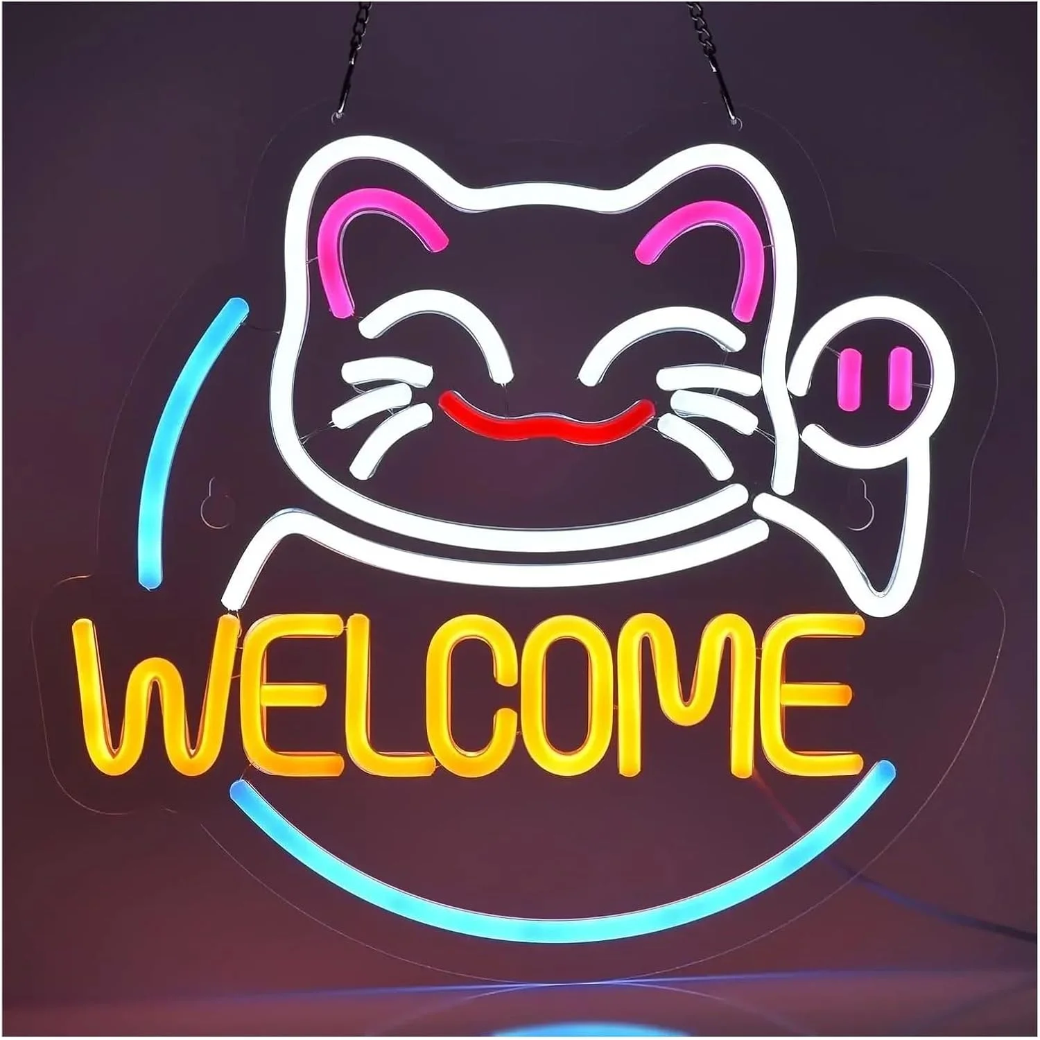 Fortune Cat Welcome Neon Led Sign for Business Bars Bistros Restaurants Coffee Shop Signs Party and Event Decorations Led Light