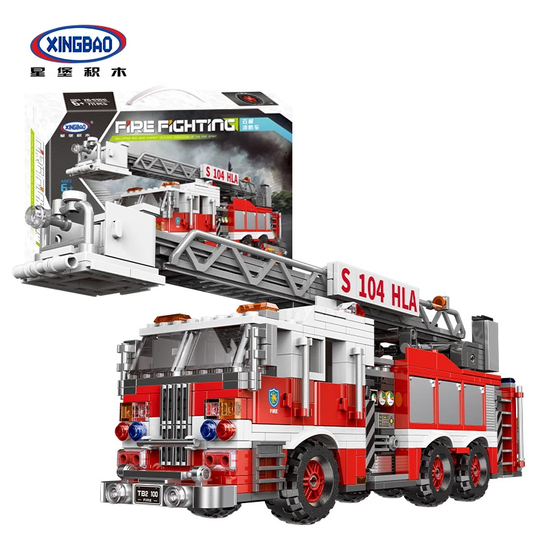 Simulation City Firefighter Rescue Engineering Vehicle  Movable Building Block Fire Truck Model Kit Children Assembled Toy Gift