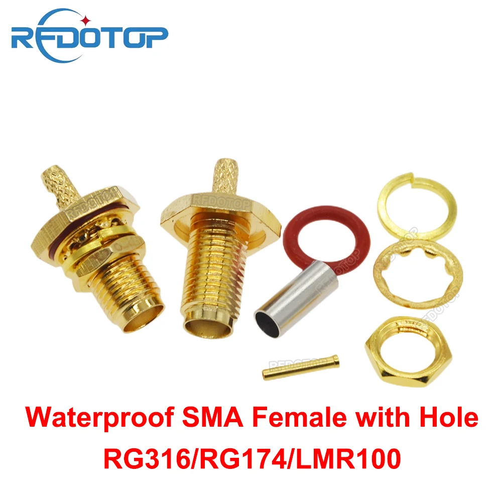 

100PCS/lot Waterproof SMA Female Jack Connector Crimp RG174/RG316/LMR100 Cable Gold Plated 50 Ohm SMA RF Connector High Quality